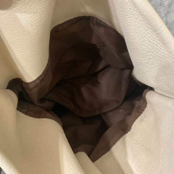 Americana by Sharif  Pebbled Leather Shoulder Bag Ivory drawstring * - Picture 6 of 16